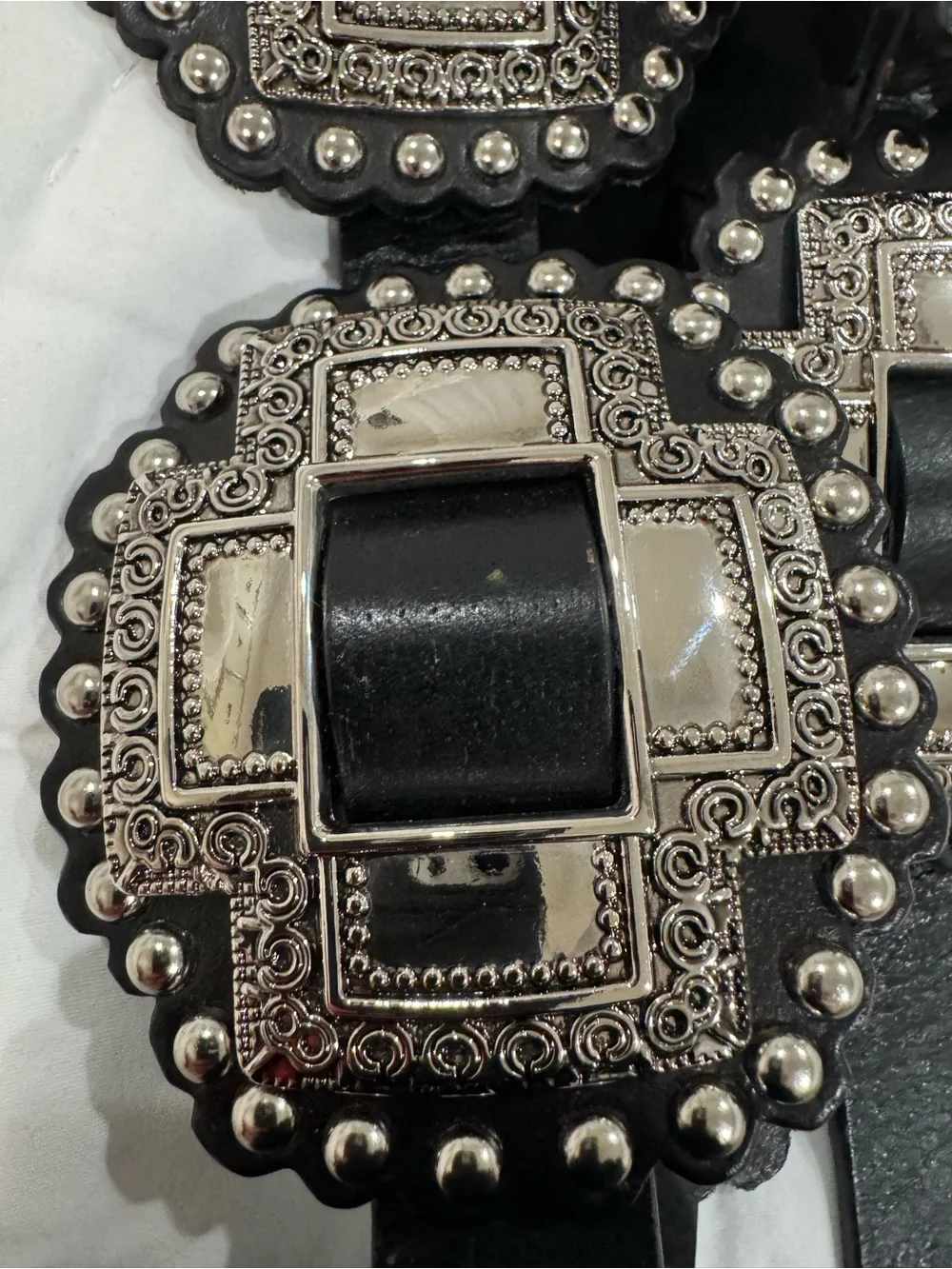 Roper Women Black Cross Concho Belt silver-finished cross-shaped western Large